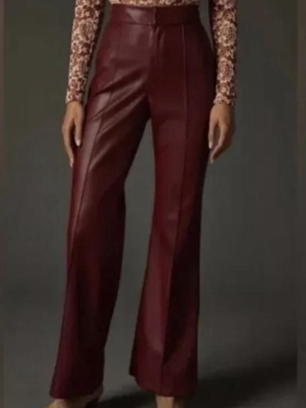 7 For All Mankind Wide Leg Faux Leather Pants in Wine